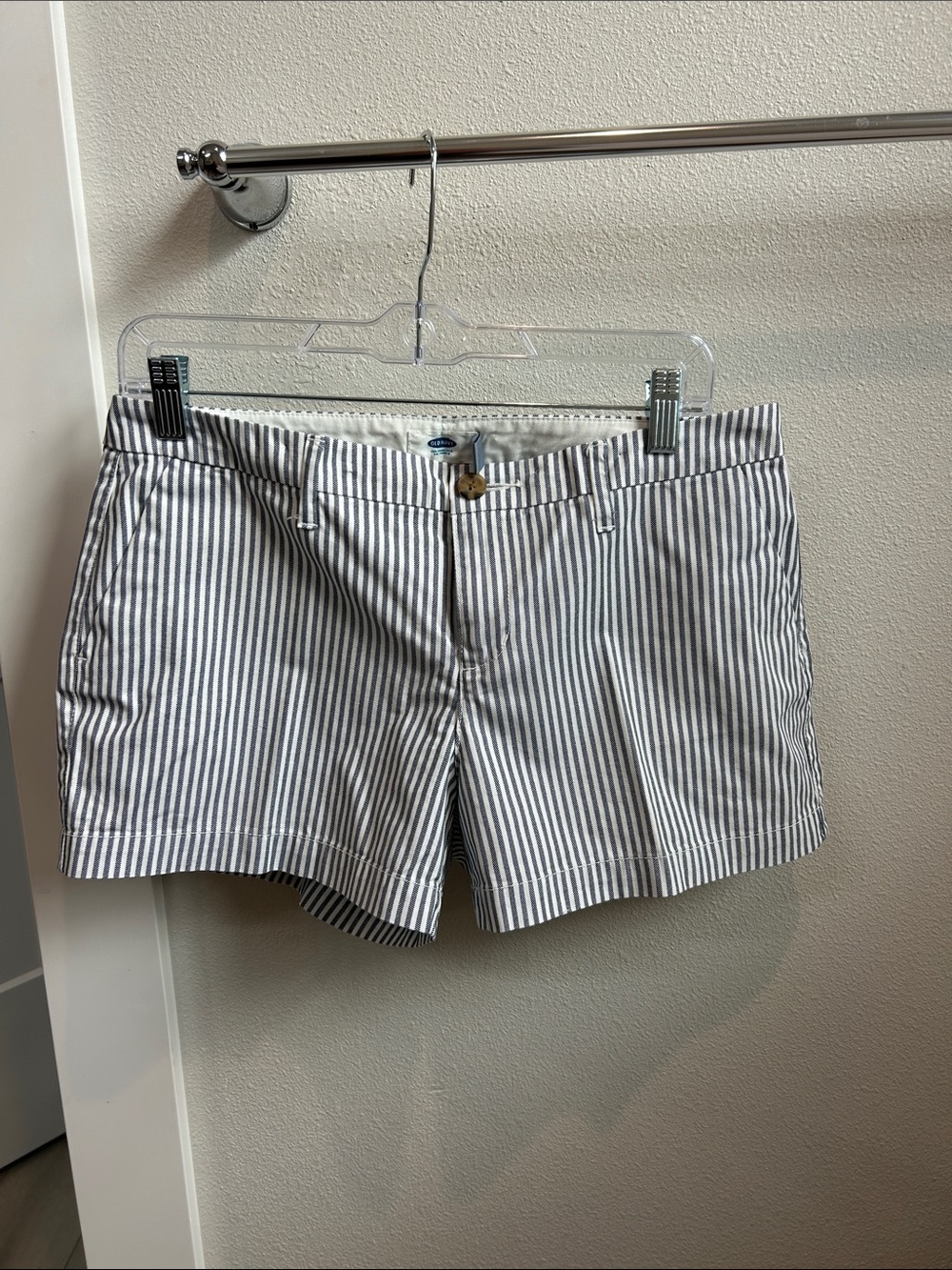 Old Navy Navy and White Striped Bermuda Shorts
